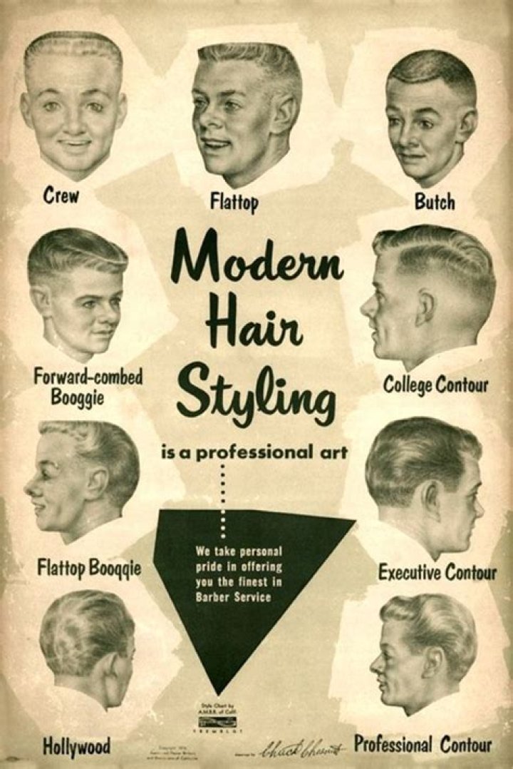 1950s Mens Hairstyles Art Print Barber Hair Styles Midcentury