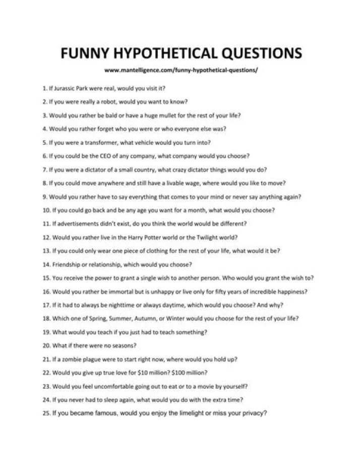 26 Best Funny Hypothetical Questions Spark fun conversations.