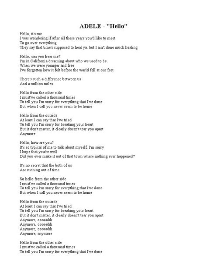 Adele Hello (Official Lyrics Video) HD YouTube