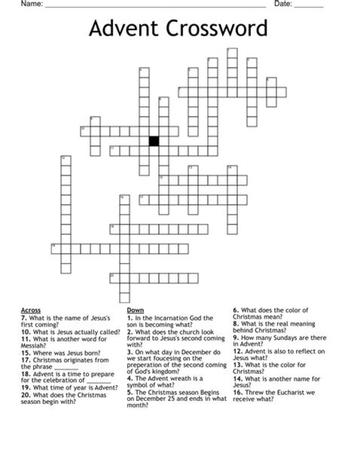 Advent Crossword Puzzle Printable Free Printable Calendar