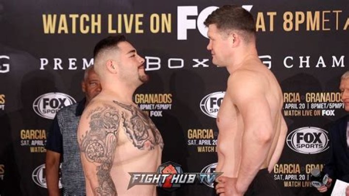 ALEXANDER DIMITRENKO DWARFS ANDY RUIZ JR DURING WEIGH IN FACE OFF
