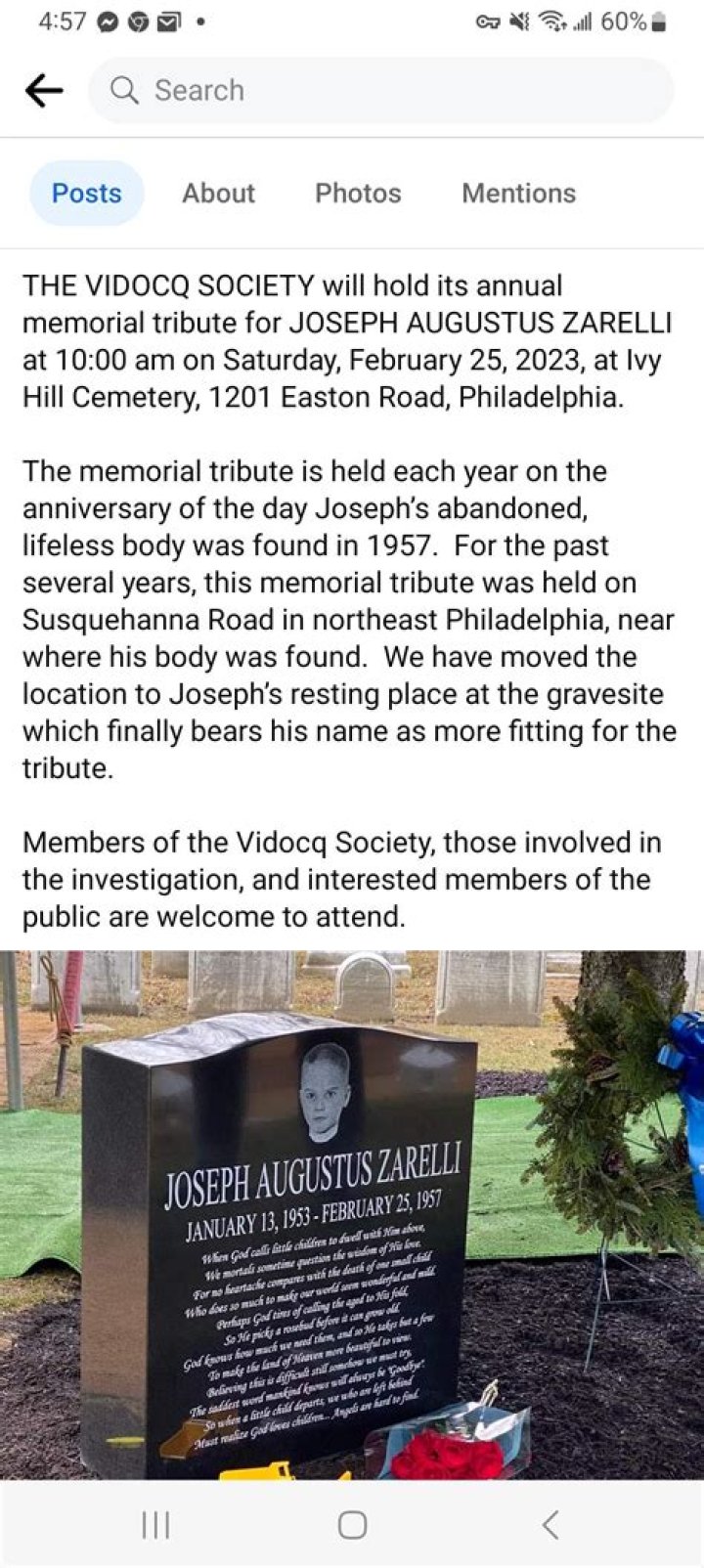 Annual memorial tribute for Joseph Augustus Zarelli Northeast Times