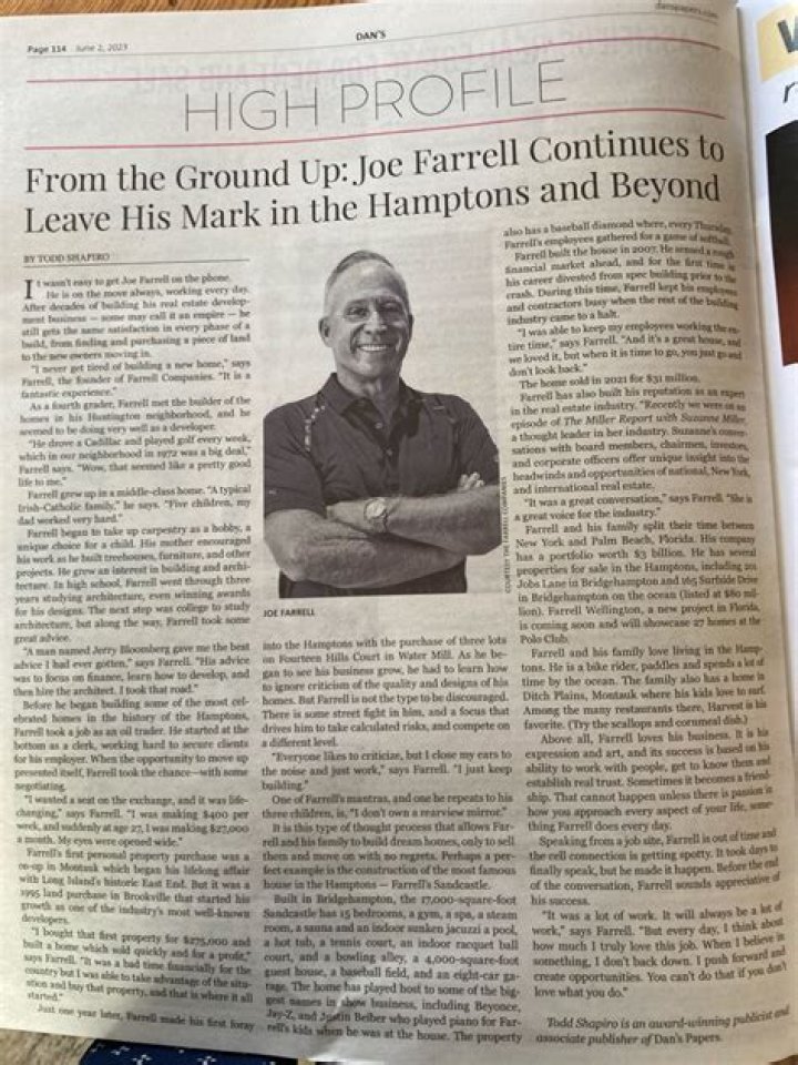 Exclusive! Joe Farrell, founder Farrell Companies, legendary Hamptons