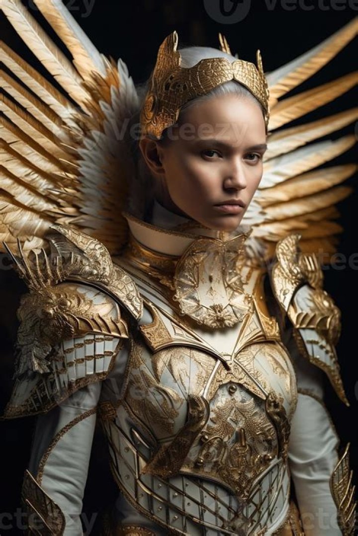 Female angel warrior in white and gold armor 22112152 Stock Photo at
