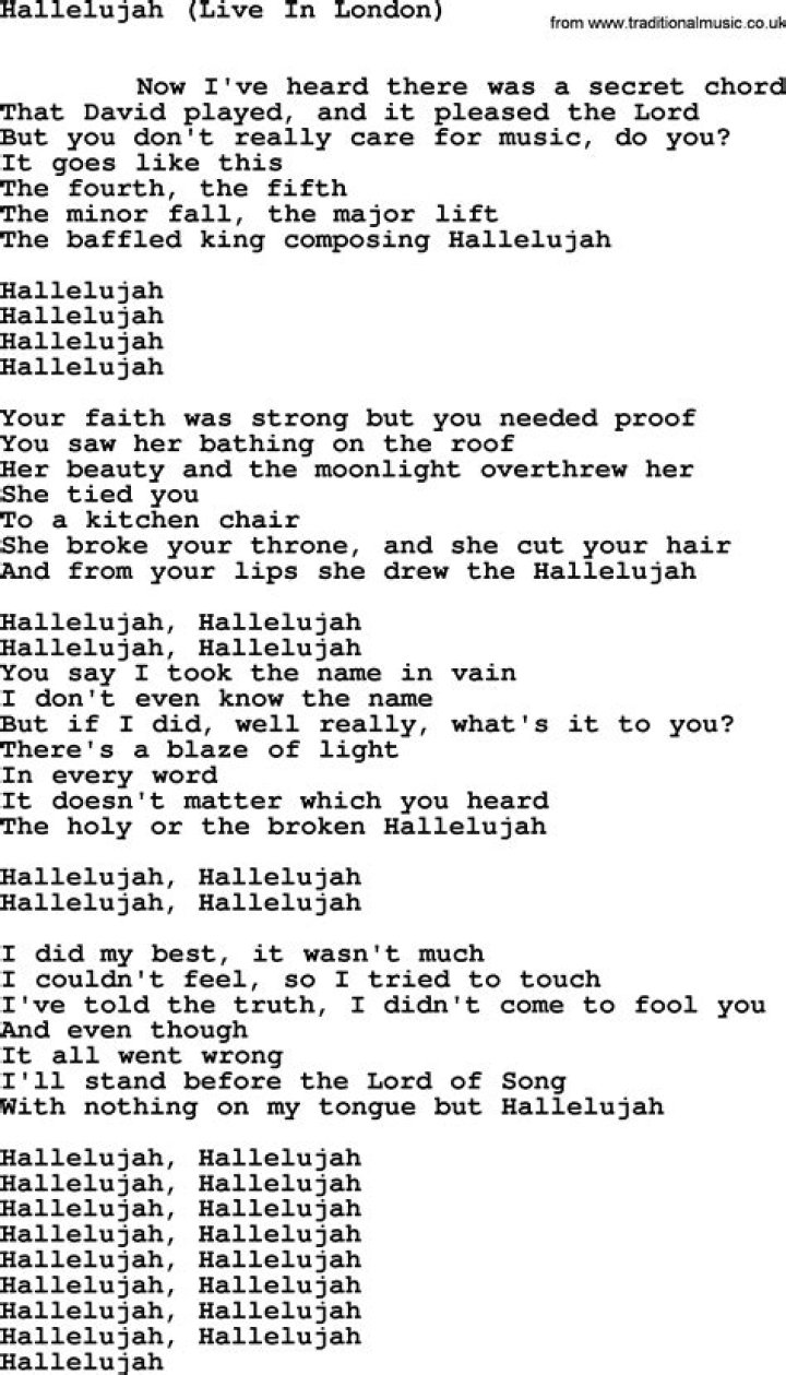 Hallelujah Lyrics by Leonard Cohen Leonard Cohen Lyrics, Hallelujah
