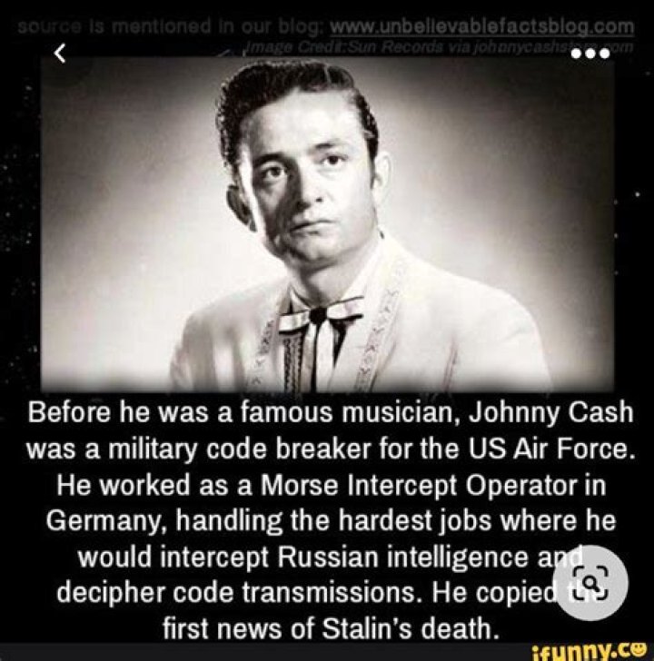 Johnny CashAir Force195054Morse code intercept operator for Soviet
