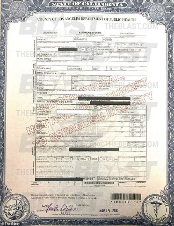 Kim Porter Death Certificate Cause of Death 'Deferred'