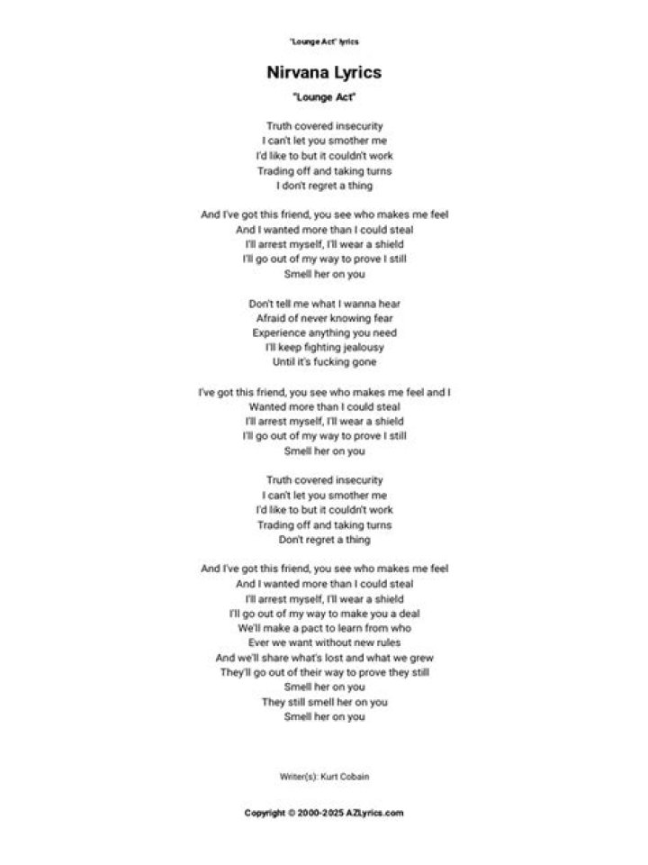 Lounge Act (with lyrics) by Nirvana YouTube