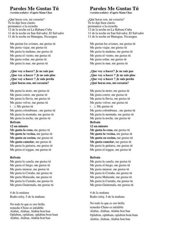 Paroles Me Gustas Tu PDF