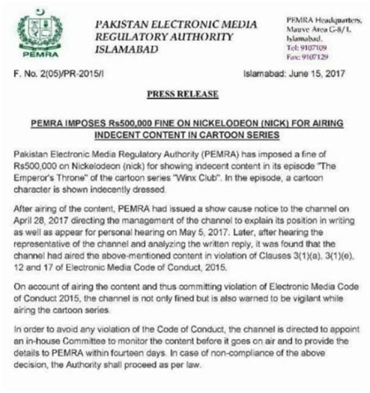 PEMRA imposes Rs500,000 fine on Nickelodeon over this cartoon Culture