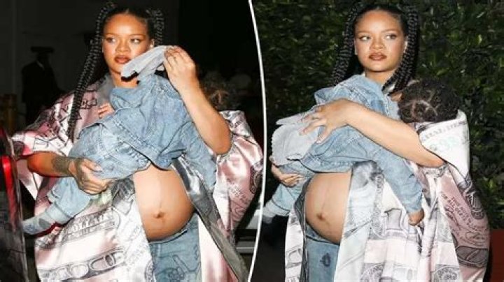 Pregnant Rihanna twins with son RZA Athelston Mayers as she steps out