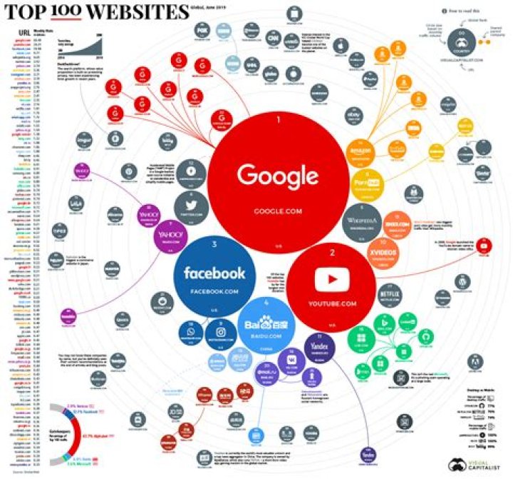 Ranking The Top 100 Websites In The World Infographic Visualistan Riset