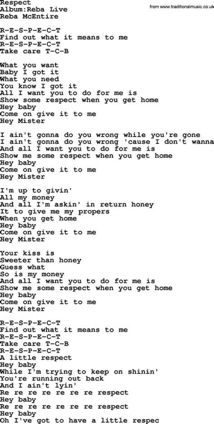 Respect, by Reba McEntire lyrics
