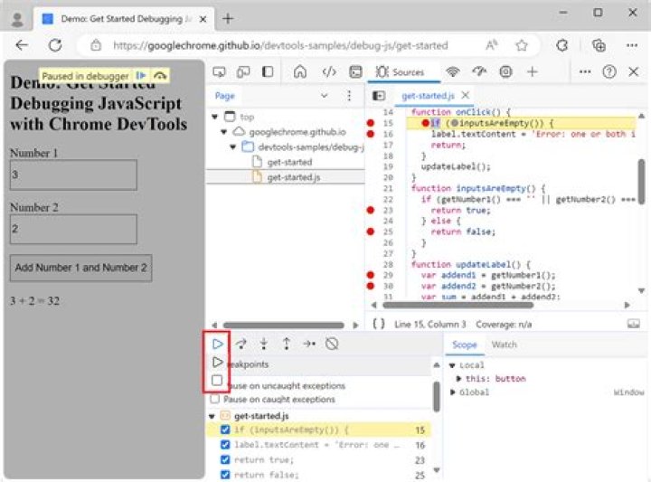 Script Force Pause Debugger di Developer Tools HEXARTCH