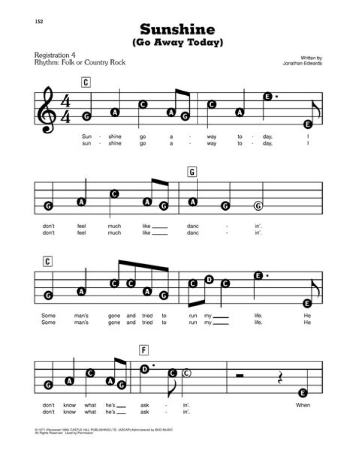 Sunshine (Go Away Today) Sheet Music Jonathan Edwards Easy Guitar Tab