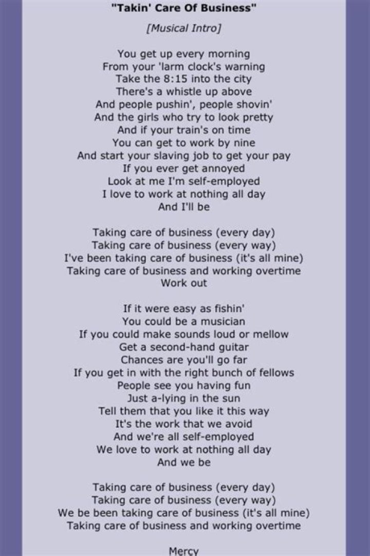 Taking Care Of Business Lyrics BachmanTurner Overdrive