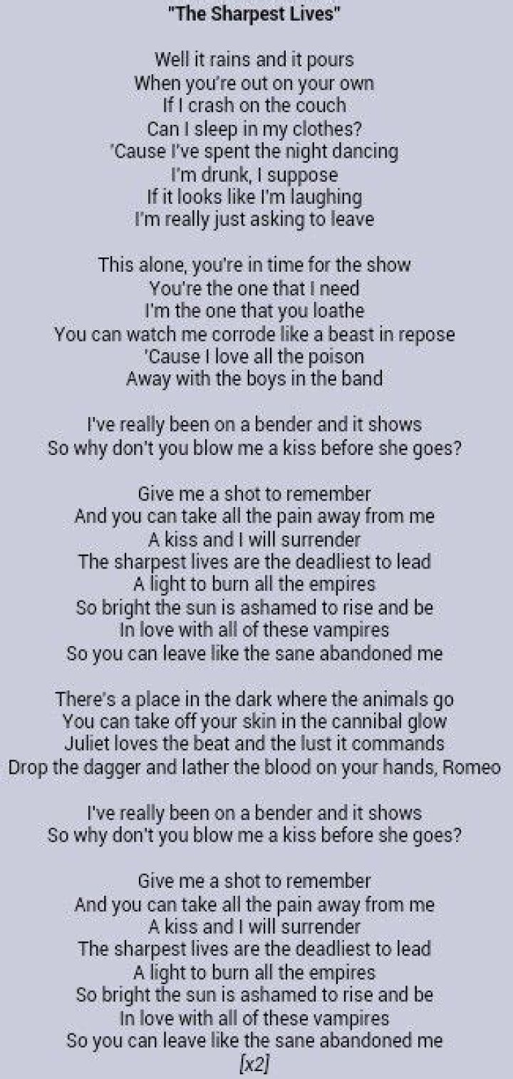 THE SHARPEST LIVES LYRICS My Chemical Romance YouTube