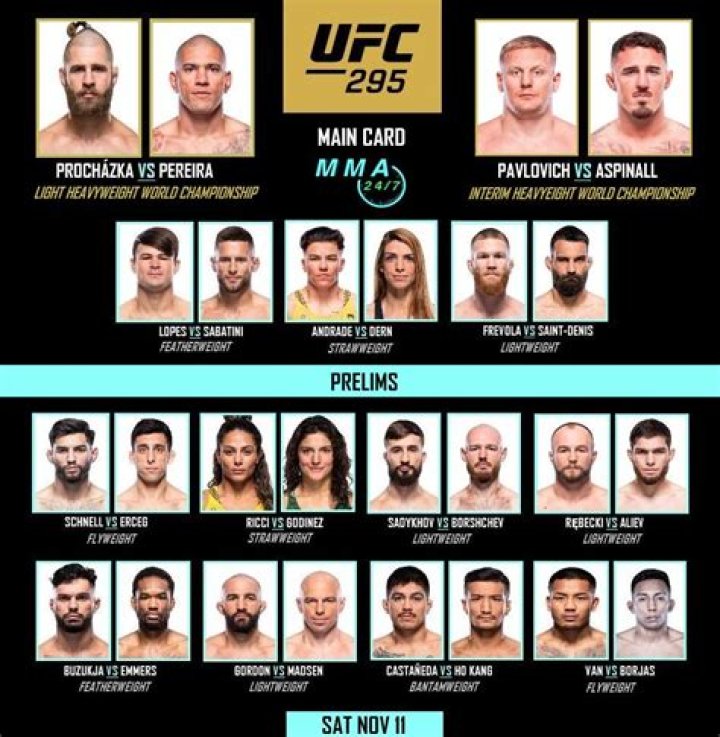 UFC 295 Card All Fights & Details for 'Prochazka vs. Pereira'