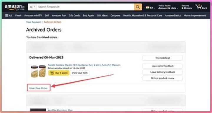 what does archive order mean amazon