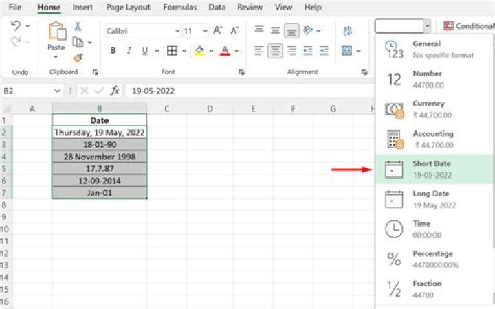 what is short date number format excel