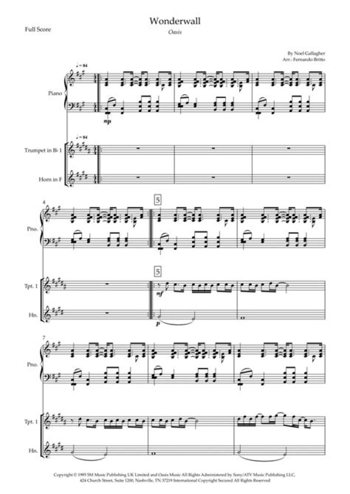 Wonderwall (arr. Fernando Britto) Sheet Music Oasis Violin Solo
